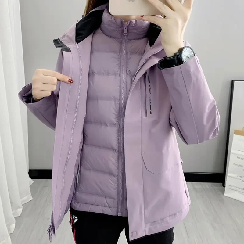 羽绒内胆户外冲锋衣女三合一两件套秋冬季防水透气登山服外套保暖