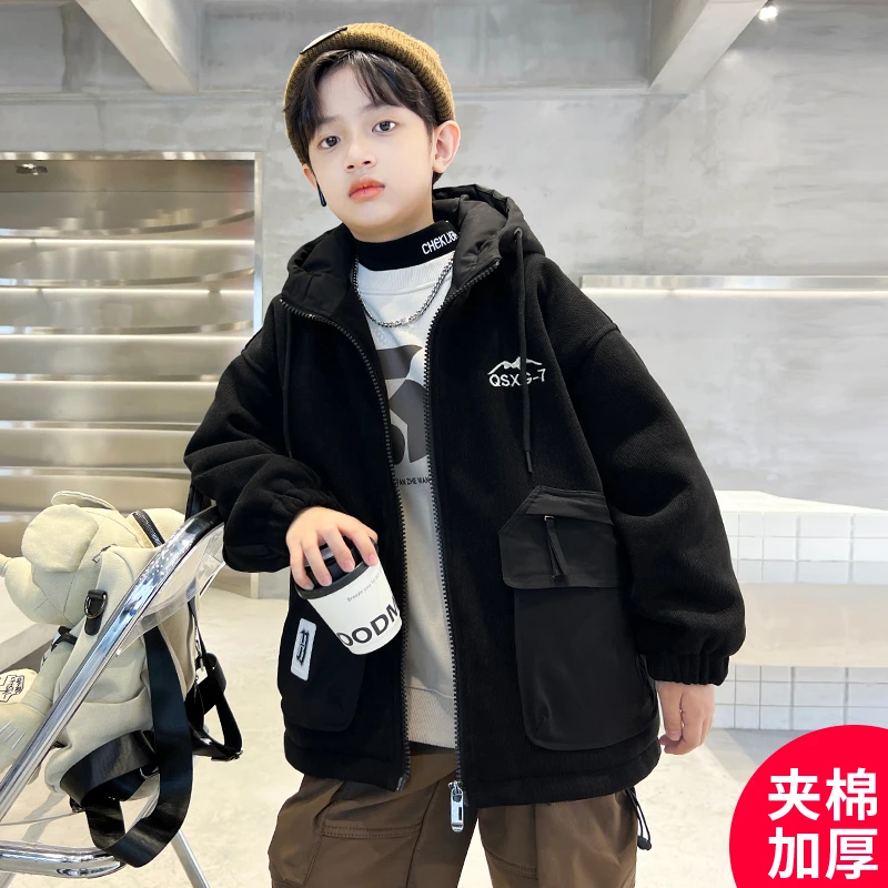 男童冬装外套2024新款加厚夹棉冬季中大儿童男孩秋冬款酷帅棉服潮