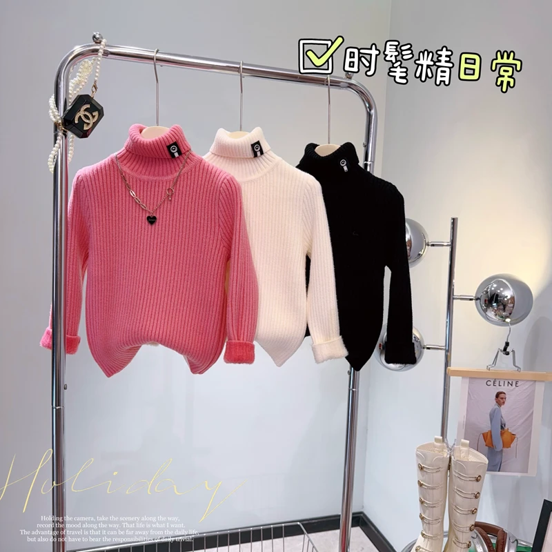 【闺蜜家】2023秋季新款女童韩版时尚百搭纯色高领针织毛衣-3085