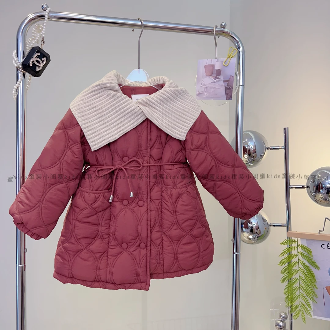 【闺蜜家】女童2024秋冬季新款韩系时尚翻领厚中长款棉服外套-7252