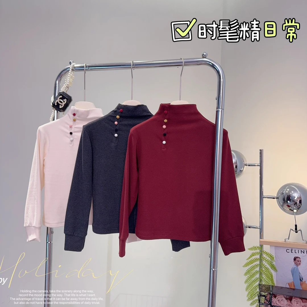 【闺蜜家】女童秋季2024新款时尚潮流半高领加绒加厚打底衫-7141