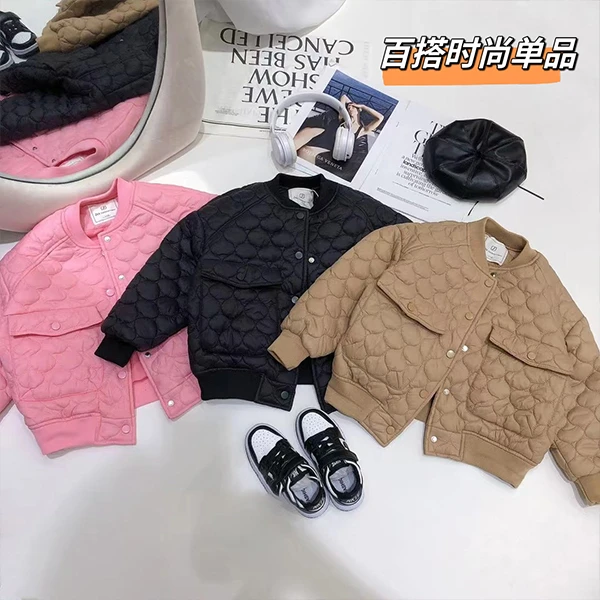 【闺蜜家】秋冬韩版女童菱形加厚棒球服棉衣-1218