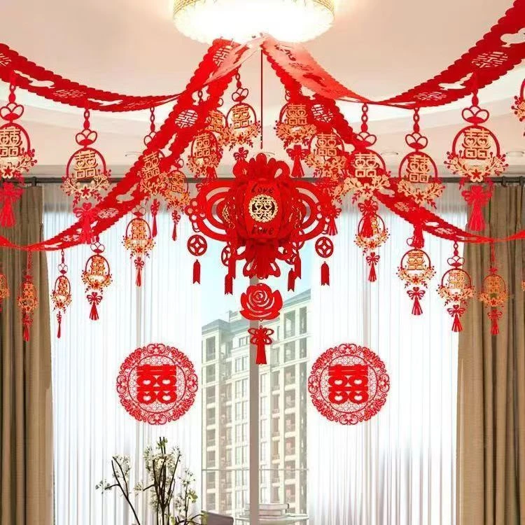 【男方婚房套餐】结婚装扮婚房  拉花背景墙大套餐金色酒红色大中小