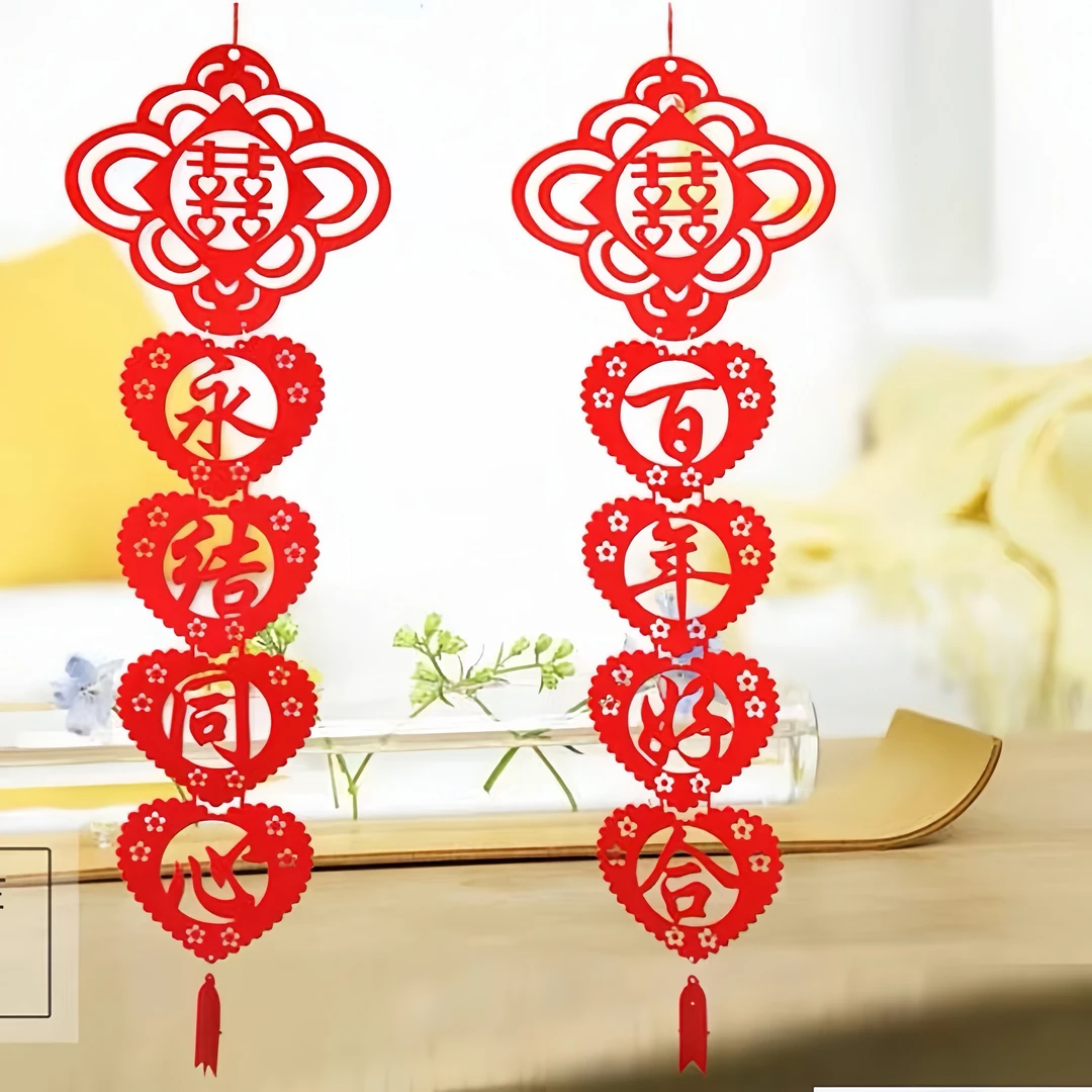 门楣婚房布置挂饰无纺布立体挂件用品装饰挂喜中国结对联挂件
