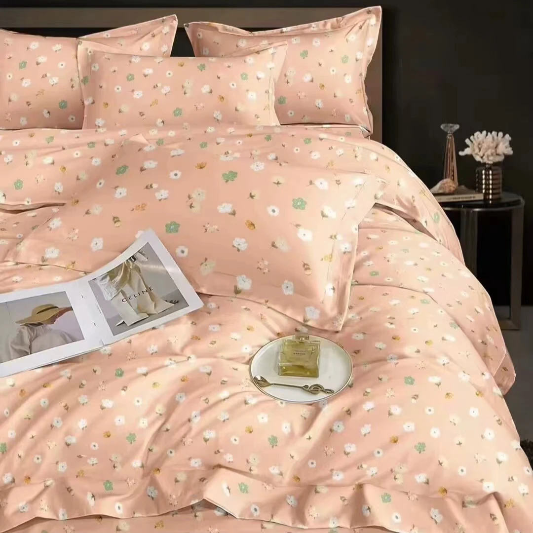 小宝定制 100% 纯棉 加密斜纹棉-田园碎花 肉粉色