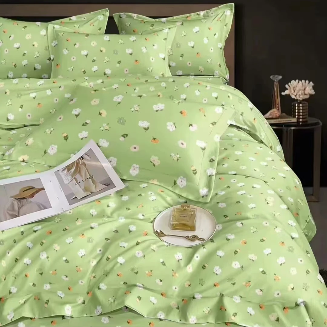 小宝定制 100% 纯棉 加密斜纹棉-田园碎花 绿色