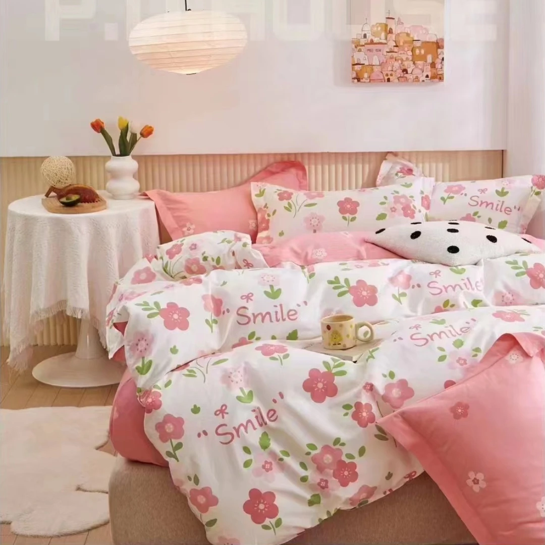 小宝定制 100% 纯棉 加密斜纹棉-暖色小花 粉色