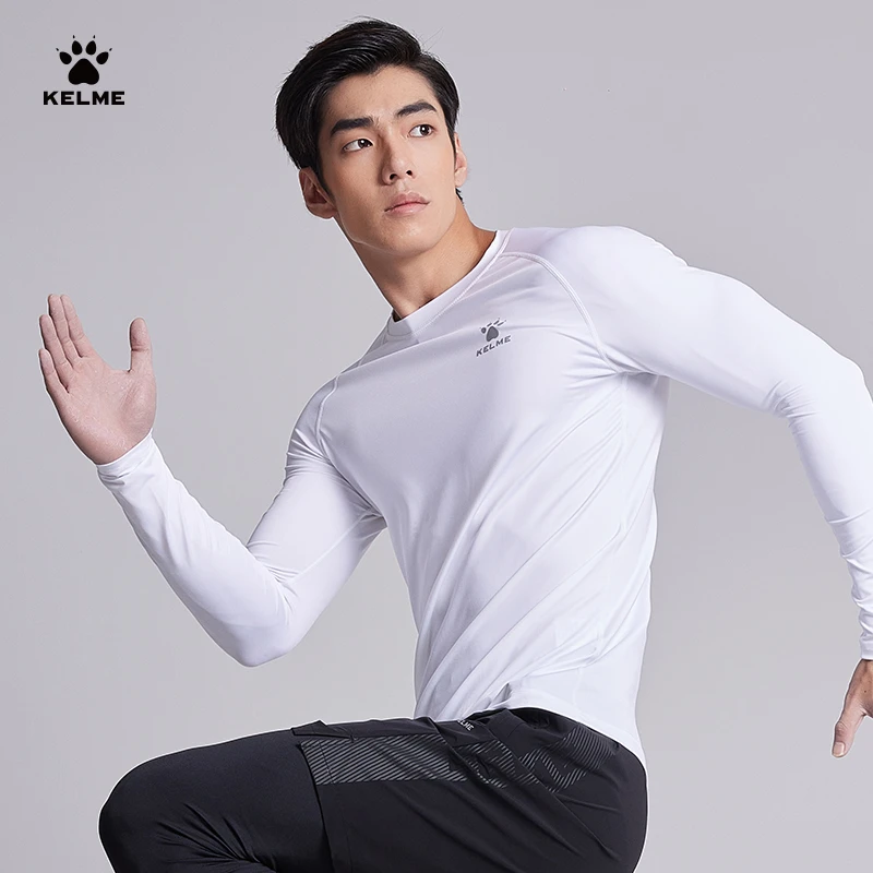 卡尔美优选长袖紧身衣男士健身运动训练服足球高弹户外打底T圆领