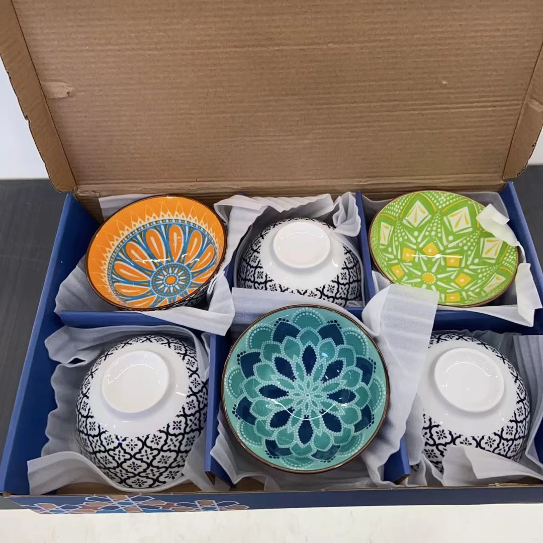 碗家用创意陶瓷米饭碗釉下彩6件套