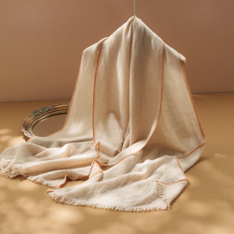 2025秋冬新款100%纯山羊绒围巾女士老钱风高端康赛妮梭织围脖保暖