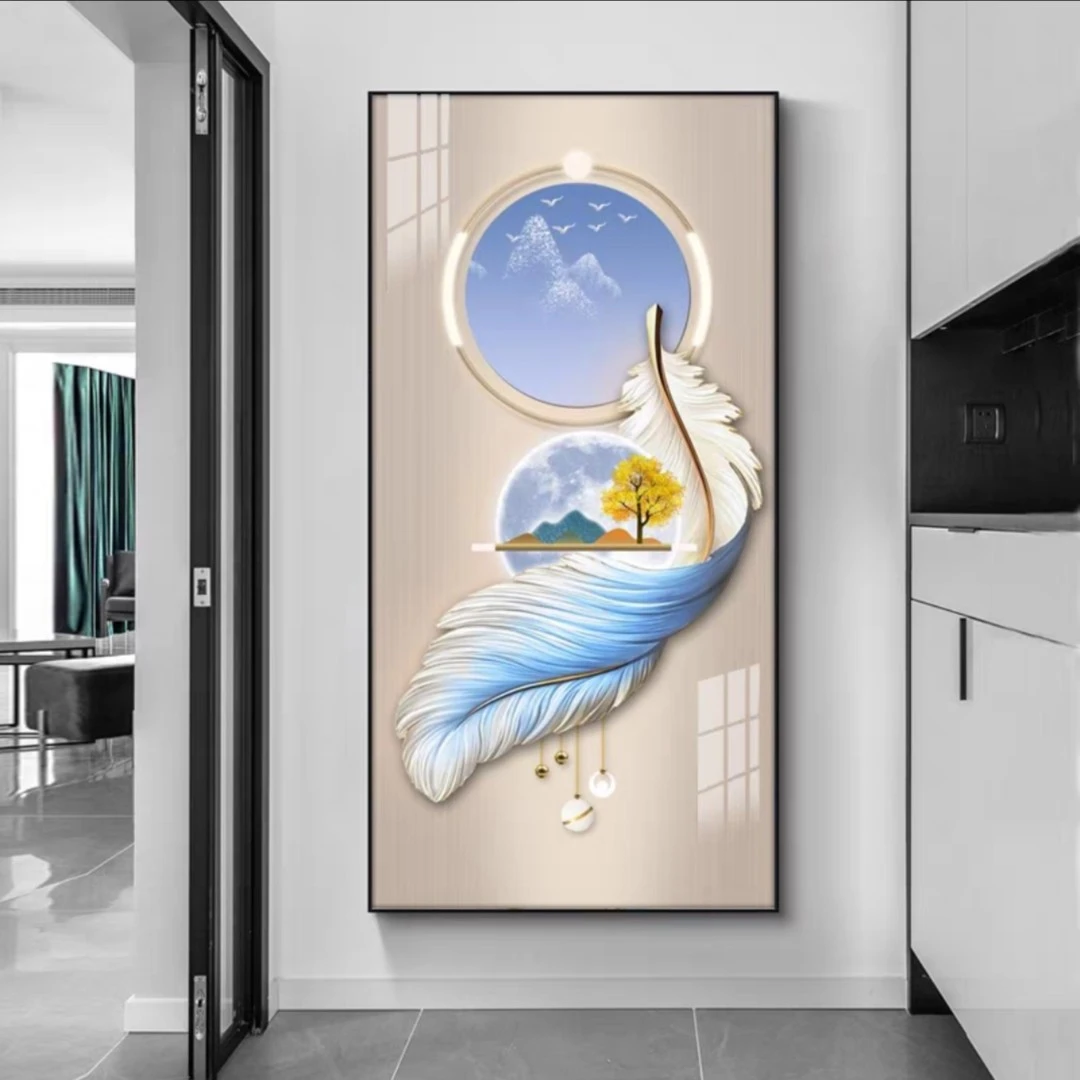 新款玄关大气立体晶瓷镶钻高级质感新中式现代轻奢时尚入户门壁画