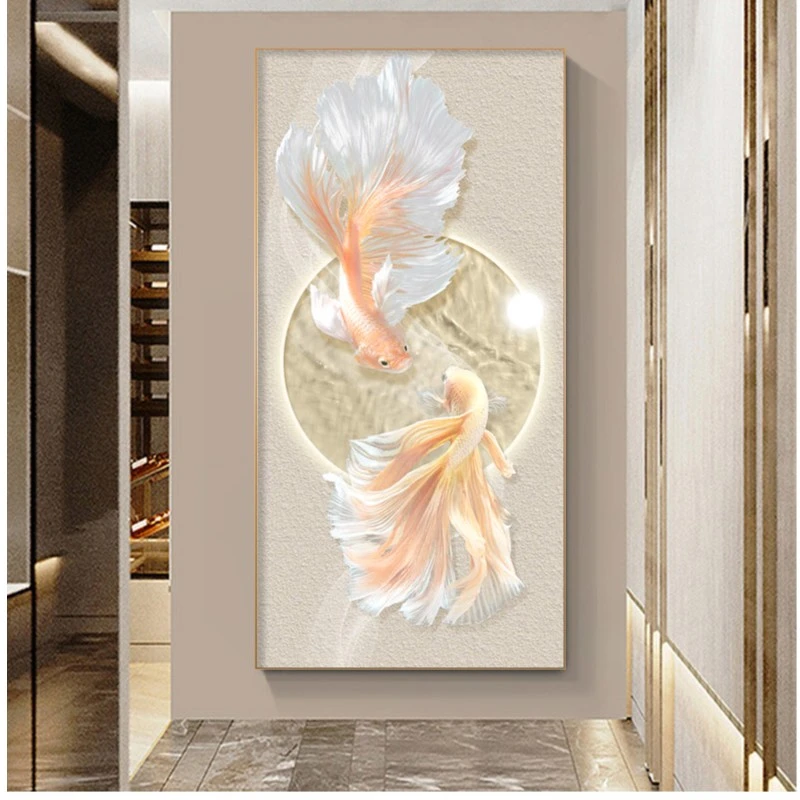 现代轻奢入户玄关装饰画竖版抽象过道挂画简约高级感走廊尽头壁画