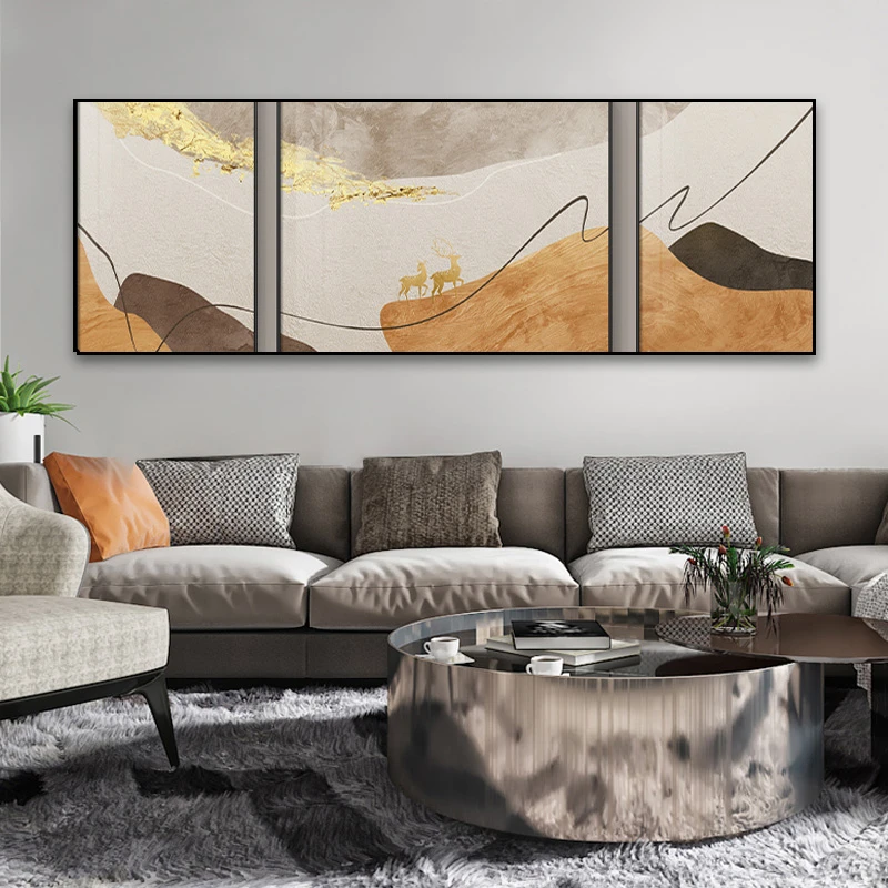 现代客厅装饰画奶油风沙发背景墙画向日葵花卉挂画大气三联画壁画