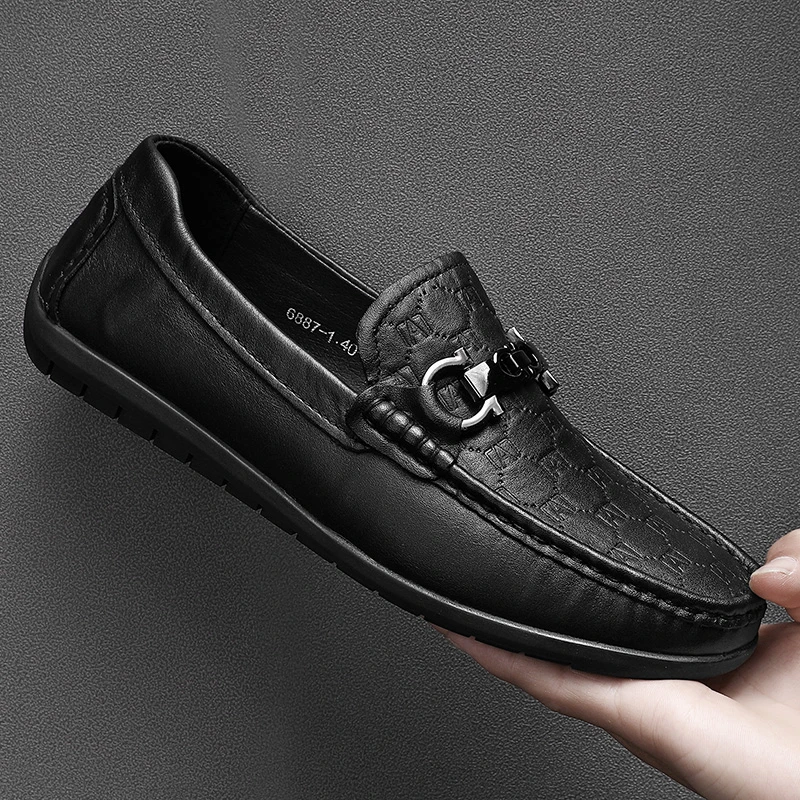 头层牛皮夏季真皮男休闲鞋欧洲站英伦风男鞋一脚蹬专用潮男士皮鞋