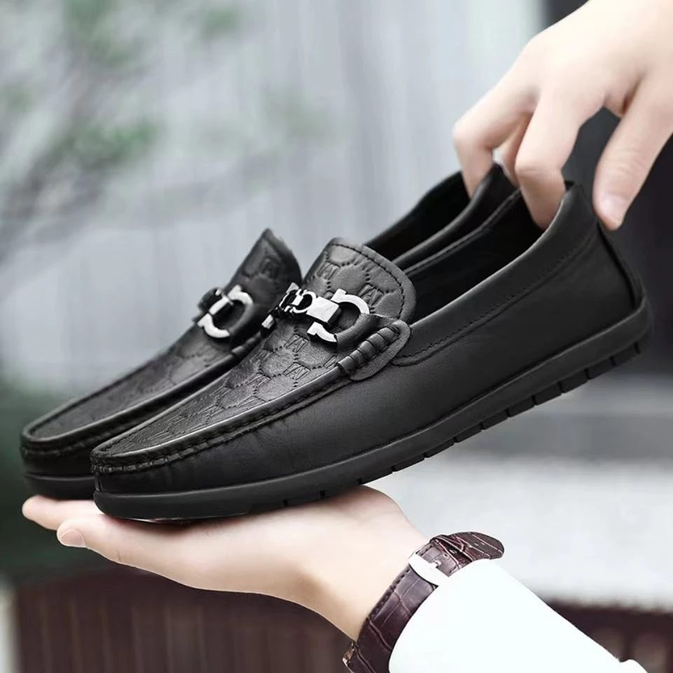 男鞋男士皮鞋百搭软底休闲鞋豆豆鞋时尚舒适夏季透气真皮潮流防滑