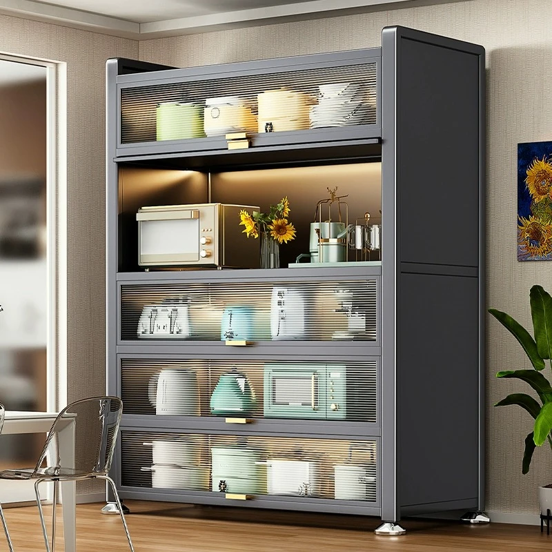 优勤厨房置物架落地多层家用收纳柜子防尘多功能碗餐边橱柜储物柜