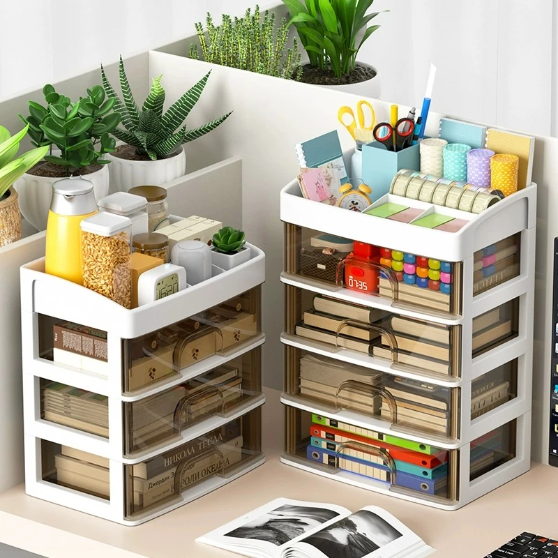 抽屉式桌面收纳柜办公室书桌整理文具神器化妆品置物架储物柜盒子