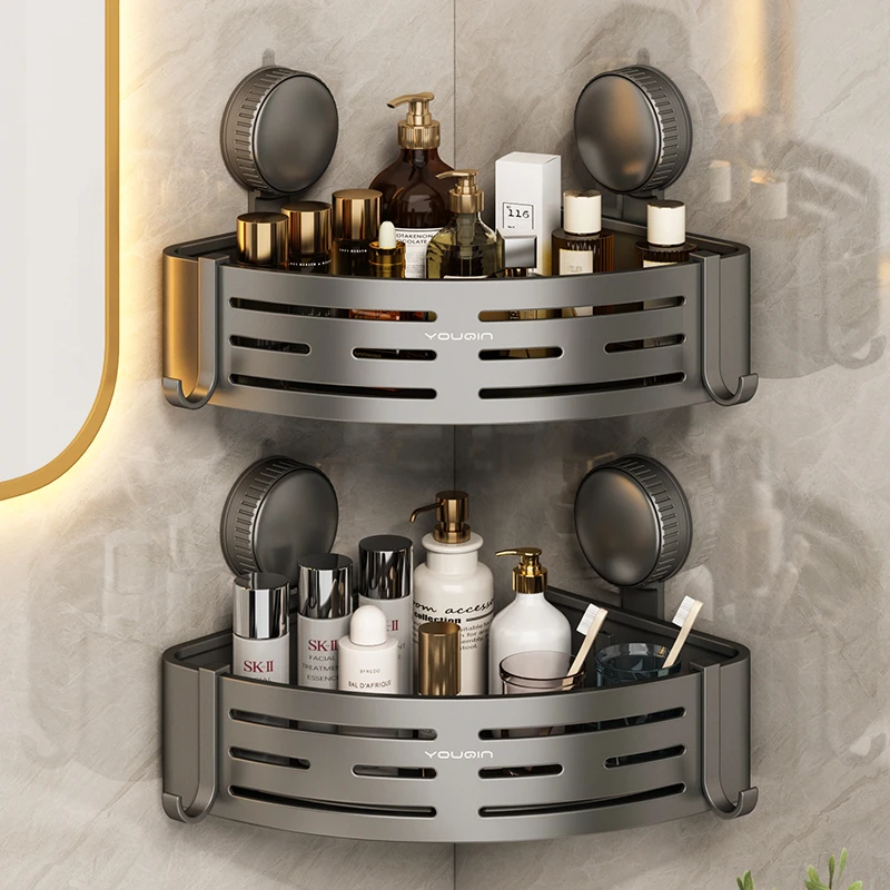 卫生间吸盘置物架浴室免打孔壁挂洗手台洗漱台厕所三角篮收纳架子