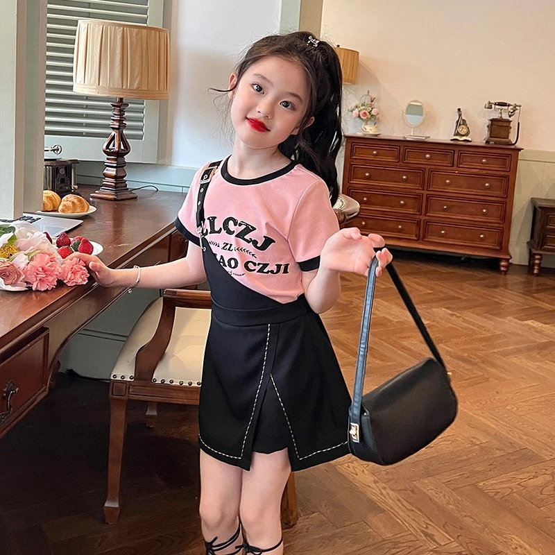 【清仓】栀了成长记童装女童韩版套装夏装儿童背带裙短袖T恤两件套