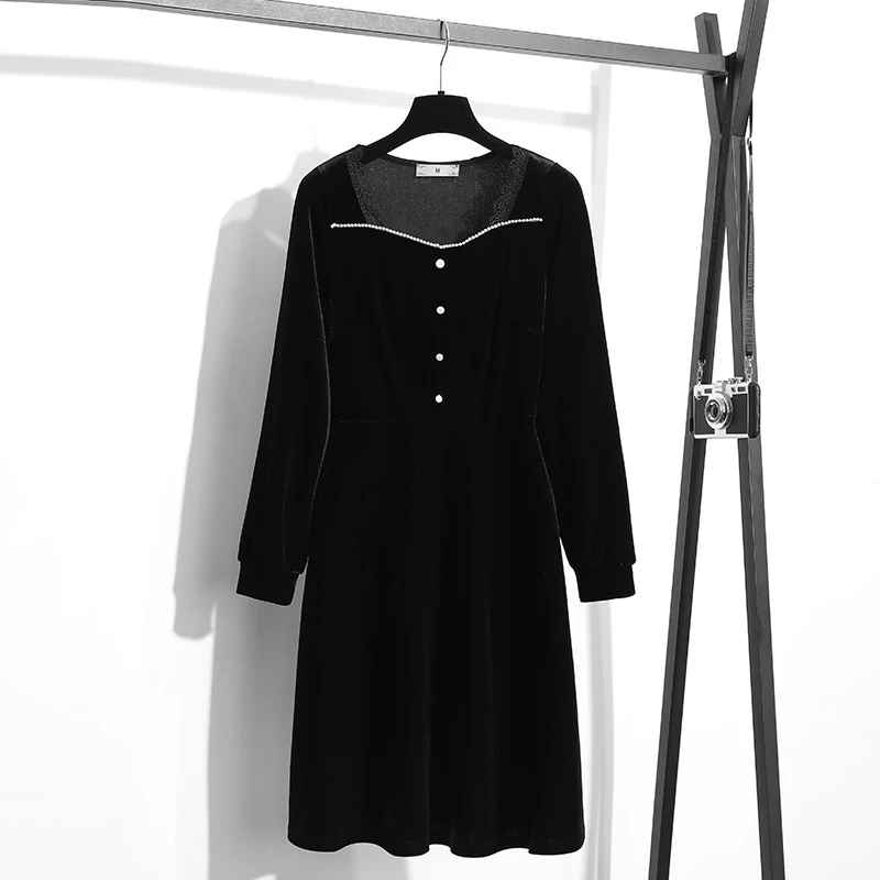 胖mm大码连衣裙2021秋季新款时尚大码气质小香风韩国绒裙子6014