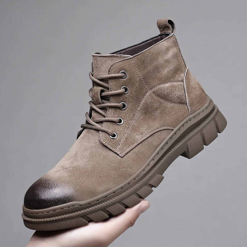 【百搭时尚大黄靴】秋冬男鞋马丁靴男款户外复古猪巴皮工装靴男士