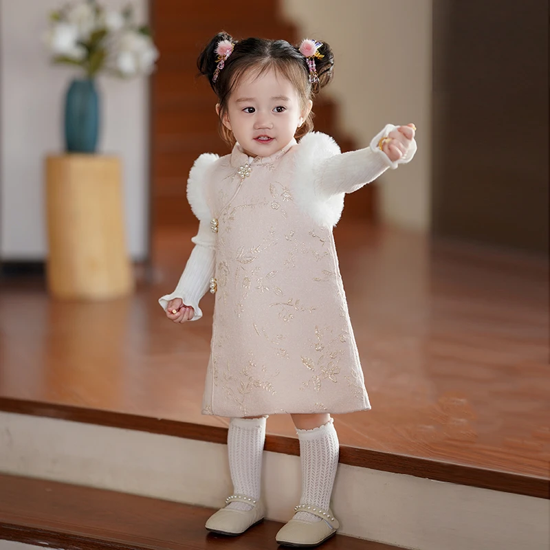 周岁女宝宝礼服2025秋冬新款儿童公主裙新中式国风旗袍女童拜年服