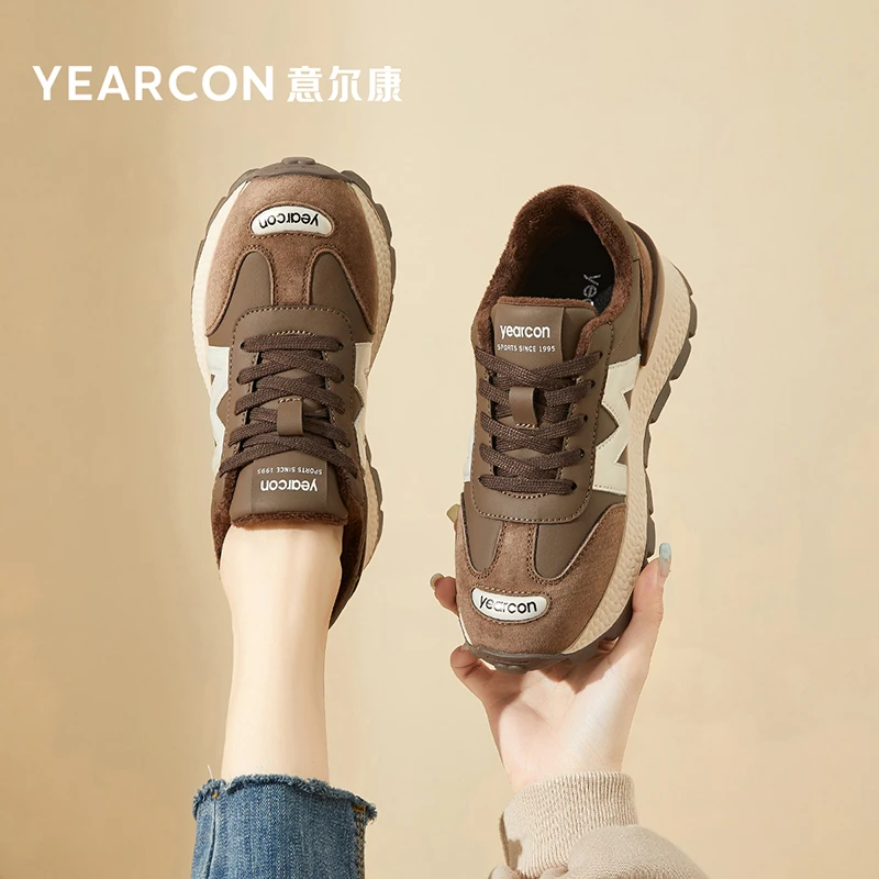 YEARCON/意尔康2025秋季女士老爹鞋时尚复古休闲拼色运动细带潮鞋