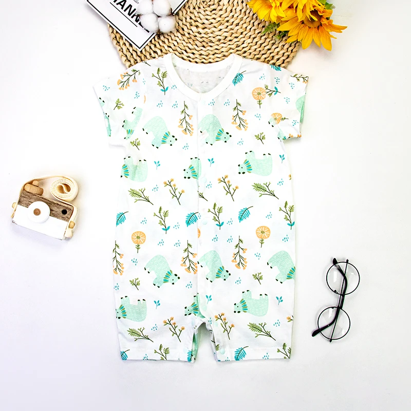 Bbe baby春夏上新可爱时尚萌娃纯棉单面布短袖连体衣薄款---X001