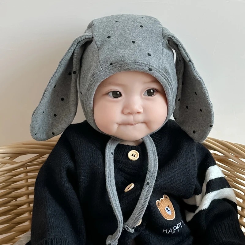 新生儿超萌兔耳套头帽春秋季婴儿洋气护耳宫廷帽男女宝宝薄款胎帽