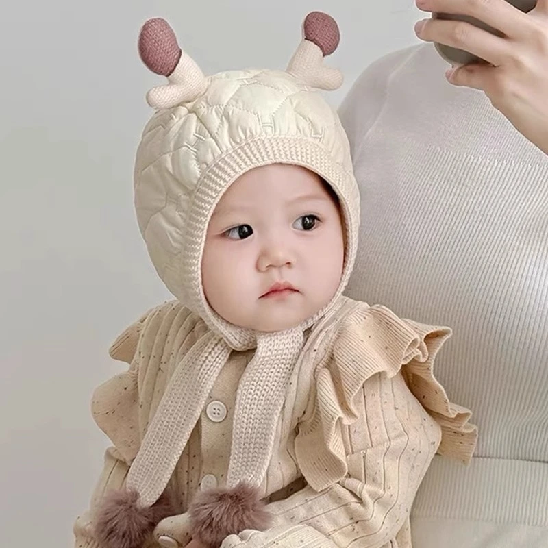 儿童帽子秋冬季夹棉鹿角保暖男女童加厚护耳帽婴儿可爱超萌套头帽