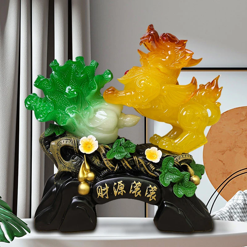 新中式麒麟白菜客厅电视柜酒柜家居装饰品工艺品摆件乔迁开业礼物