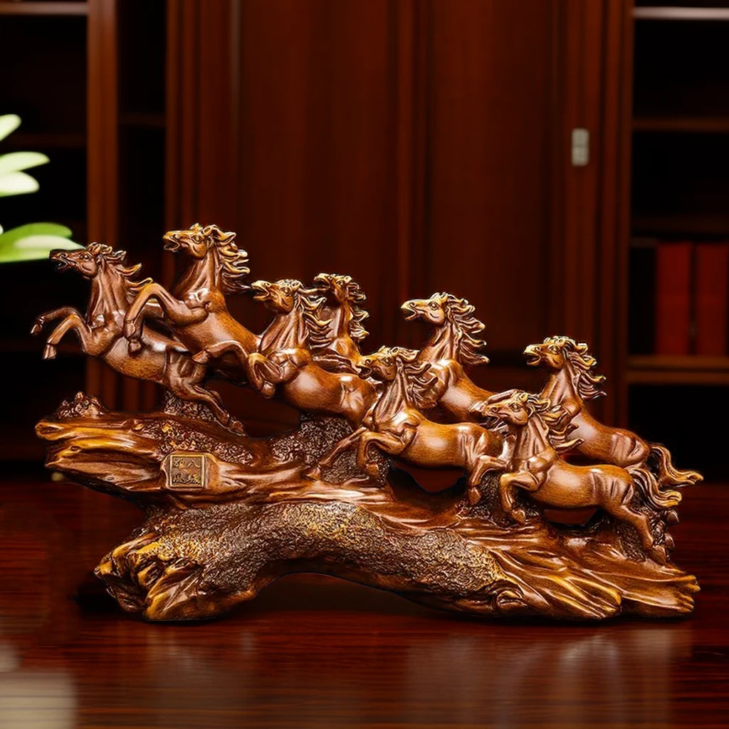 八骏马到成功客厅电视柜办公室家居饰品中式工艺品摆件开业送礼物