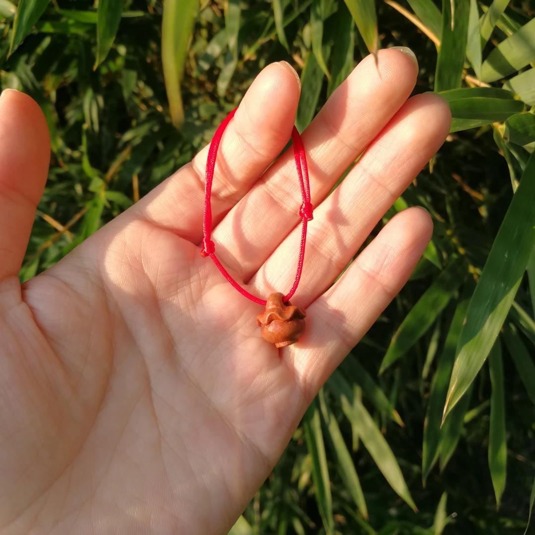 手绳脚链宝宝满月礼物野生桃核花边沿桃篮手工雕刻