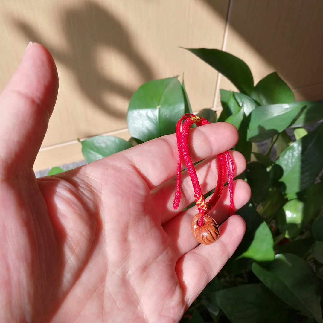 野生桃核手工雕刻桃篮可调节红绳手绳宝宝满月编织绳儿童百天脚绳