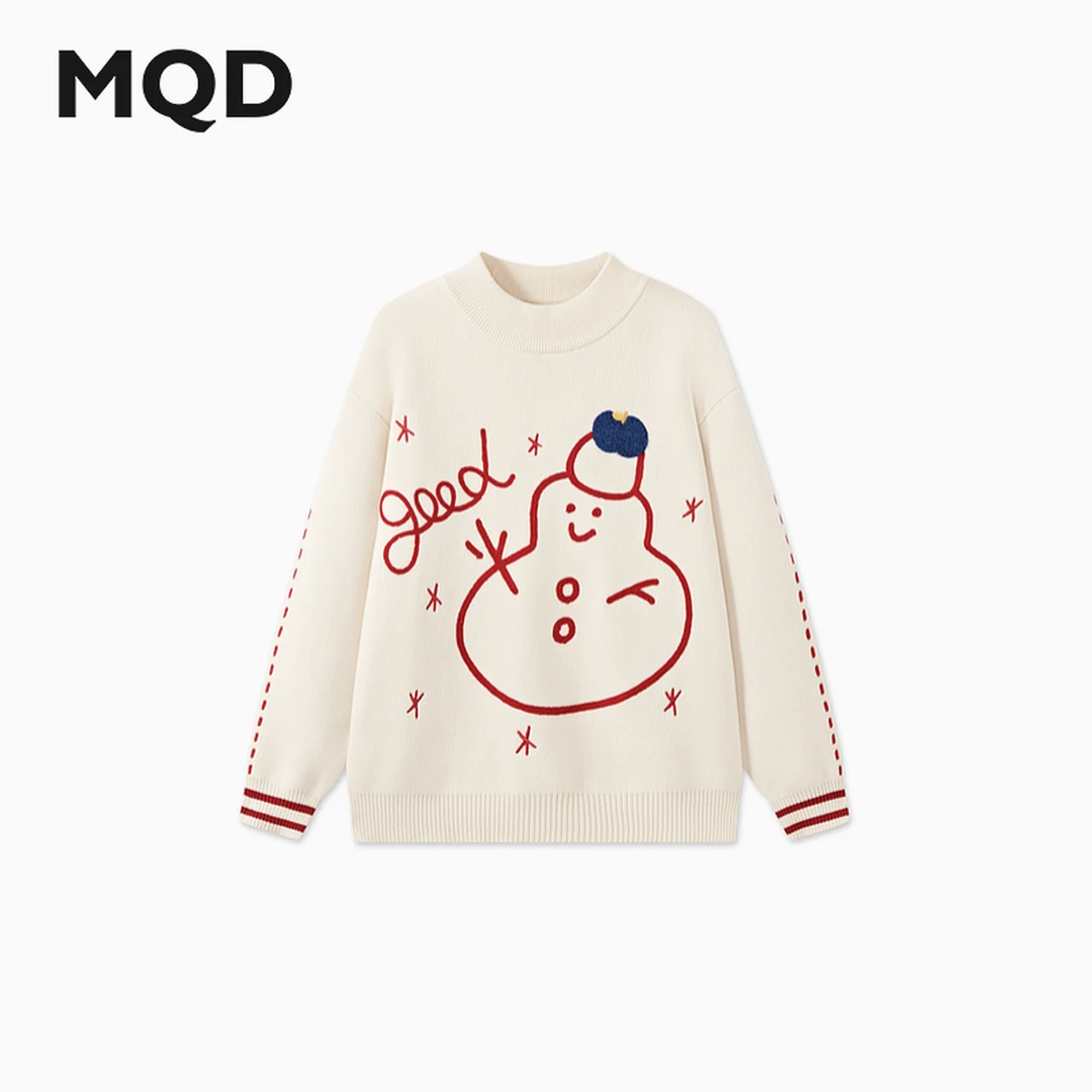 MQD童装冬新款中大童学院风卡通休闲百搭半高领毛衣9644W07F4