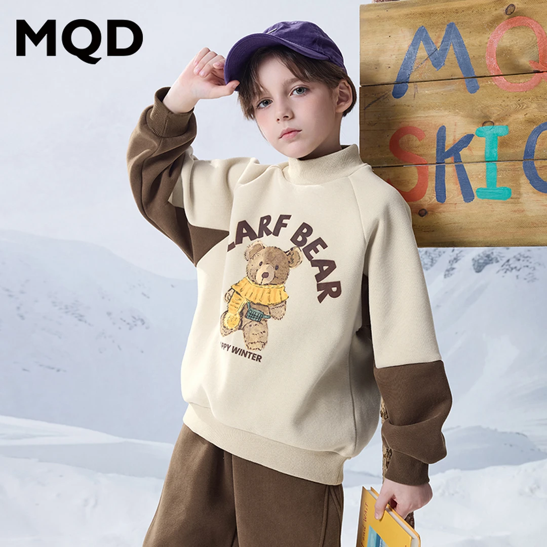 MQD童装儿童24冬季新品经典学院风卡通半高领卫衣9644W0630