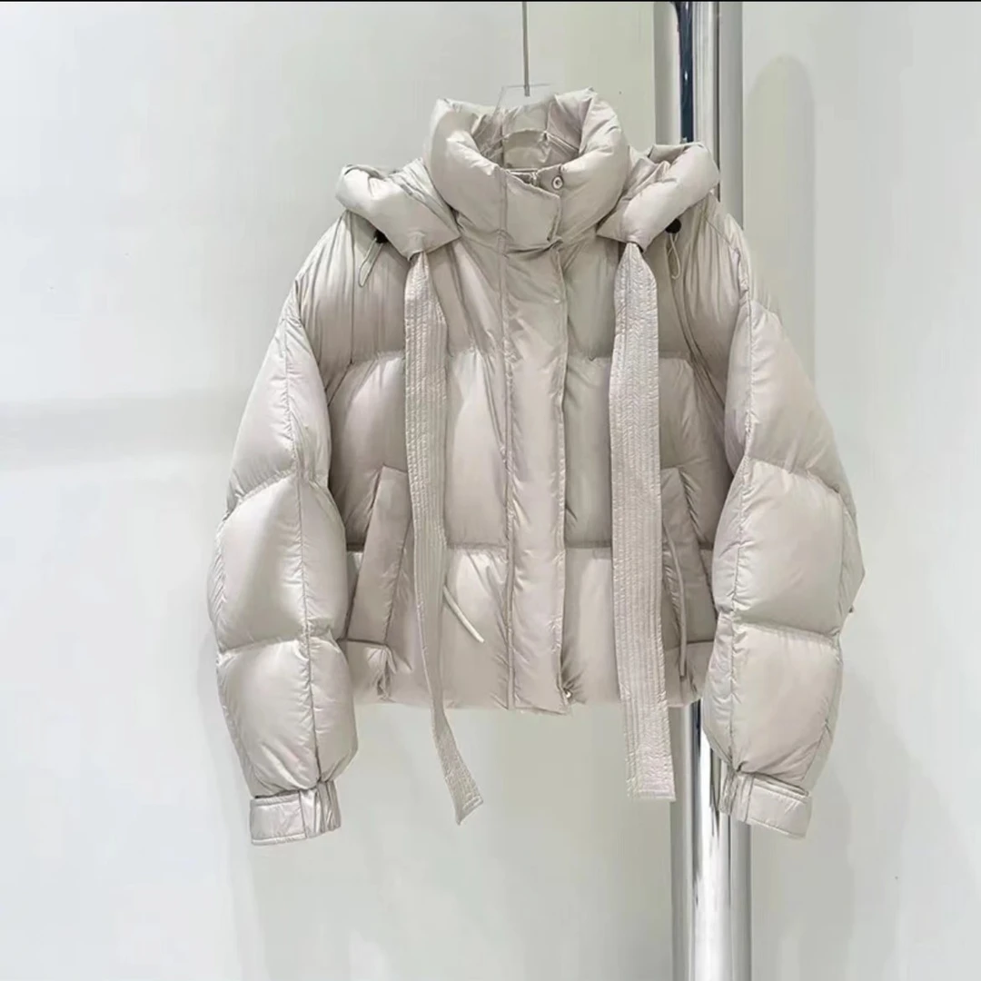90白鸭绒设计感高腰短款羽绒服冬季女小个子面包服2023新款厚外套