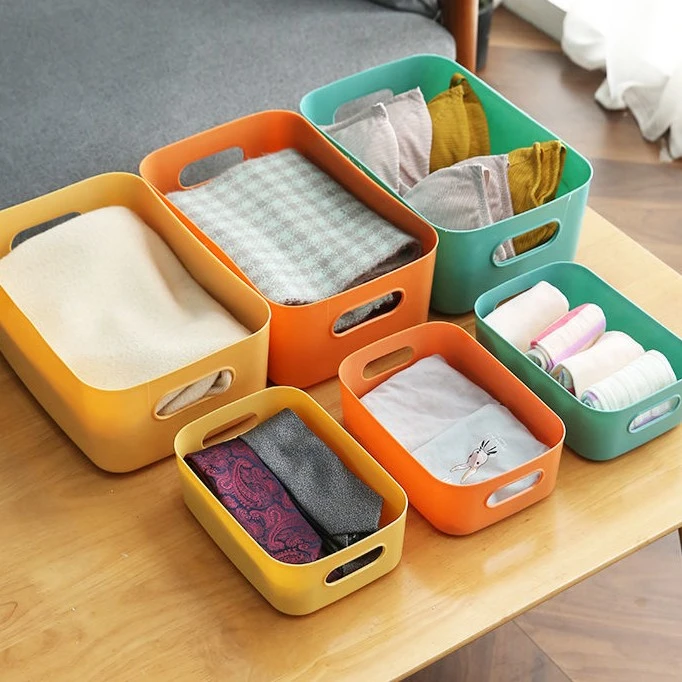 加厚家用桌面收纳盒带提手零食化妆品收纳篮筐收纳盒