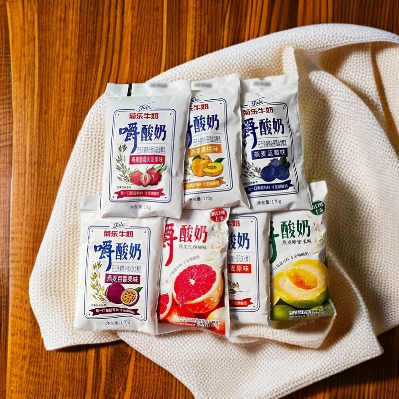 菊乐嚼酸奶170g*7袋装燕麦黄桃草莓火龙果百香果蓝莓哈密瓜原味