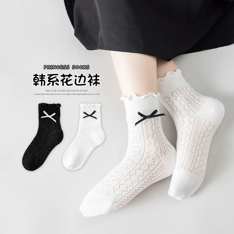 女童袜子春夏季薄款儿童公主花边袜韩系中大童女孩网眼透气中筒袜