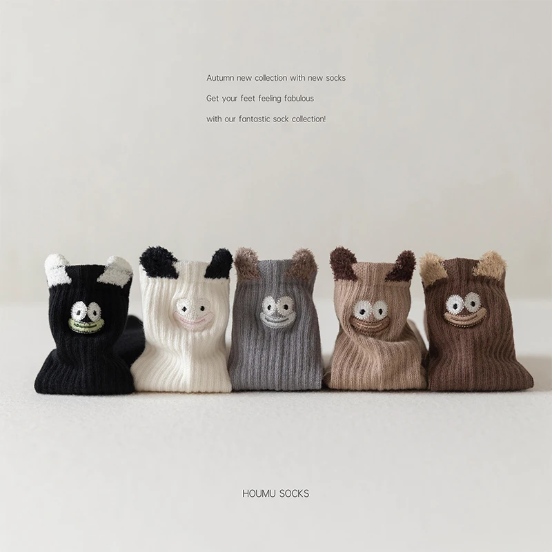 儿童袜子春秋薄款女童可爱搞怪风刺绣中筒袜韩版ins男童宝宝潮袜