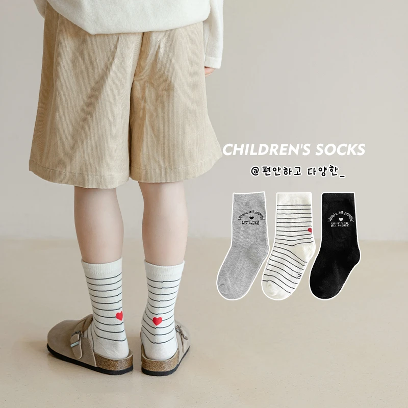 儿童袜子春秋薄款男女童中筒袜秋季韩版ins男童宝宝字母运动潮袜