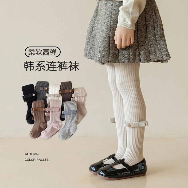 女童连裤袜春秋季儿童公主风蝴蝶结打底袜韩版洋气女孩宝宝打底裤