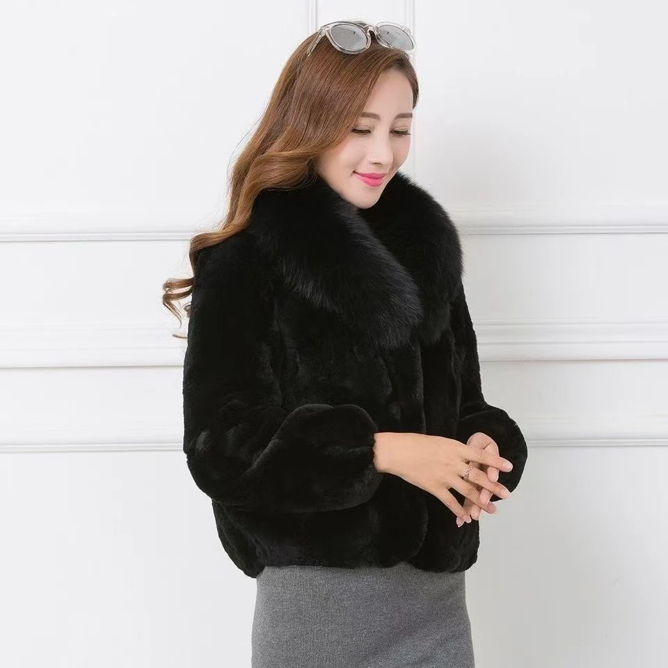 外套短款时尚百搭加厚女士冬季秋冬仿皮草毛绒黑色