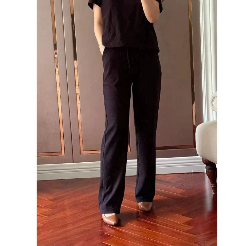 【Zoe轻奢】闲散假日·柔软舒适透气松紧腰抽绳直筒休闲裤240656