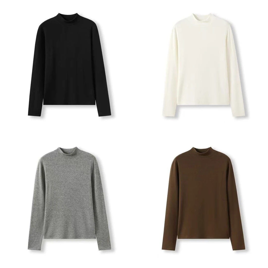 【Zoe轻奢】莱赛尔羊毛混纺半高领拉绒工艺柔软保暖打底衫240735