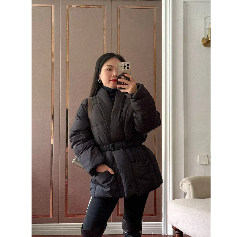 【Zoe轻奢】90白鸭绒·小个子腰带收腰交叉领设计感羽绒外套240778