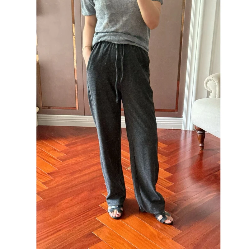 【Zoe轻奢】随意慵懒·柔软舒适透气松紧腰抽绳糯米裤休闲裤240593