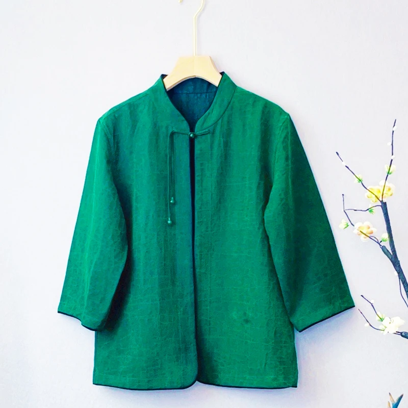 香云纱100桑蚕丝披风外套新中式老料龟裂纹立领复古上衣夏女小衫