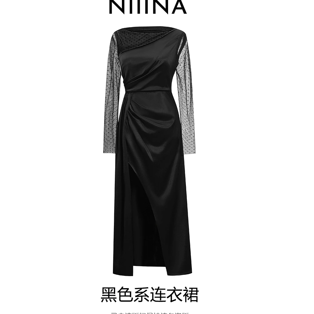 NIIINA设计师气质小众开叉连衣裙WQ8356H